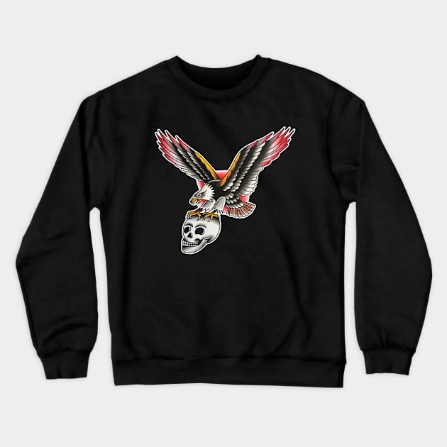 Chest Eagle and Skull Tattoo Design Crewneck Sweatshirt by forevertruetattoo